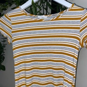 Yellow and gray striped cropped t shirt